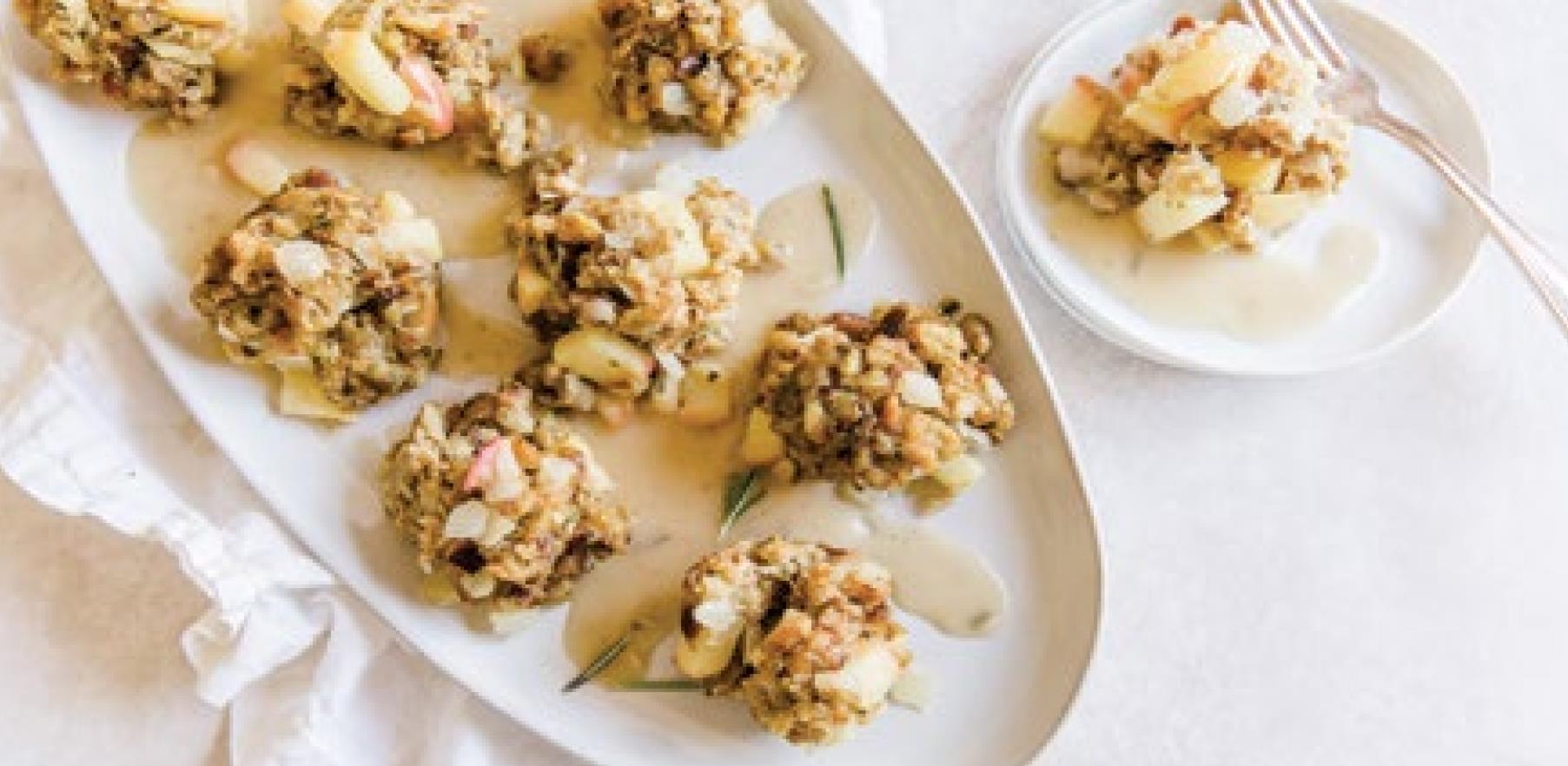 Apple Stuffing Bites with Rosemary Gravy