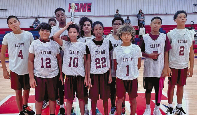 The Elton Junior High boys’ basketball team placed second in the recent district tournament. School officials praised the team’s hard work and determination. Submitted photo