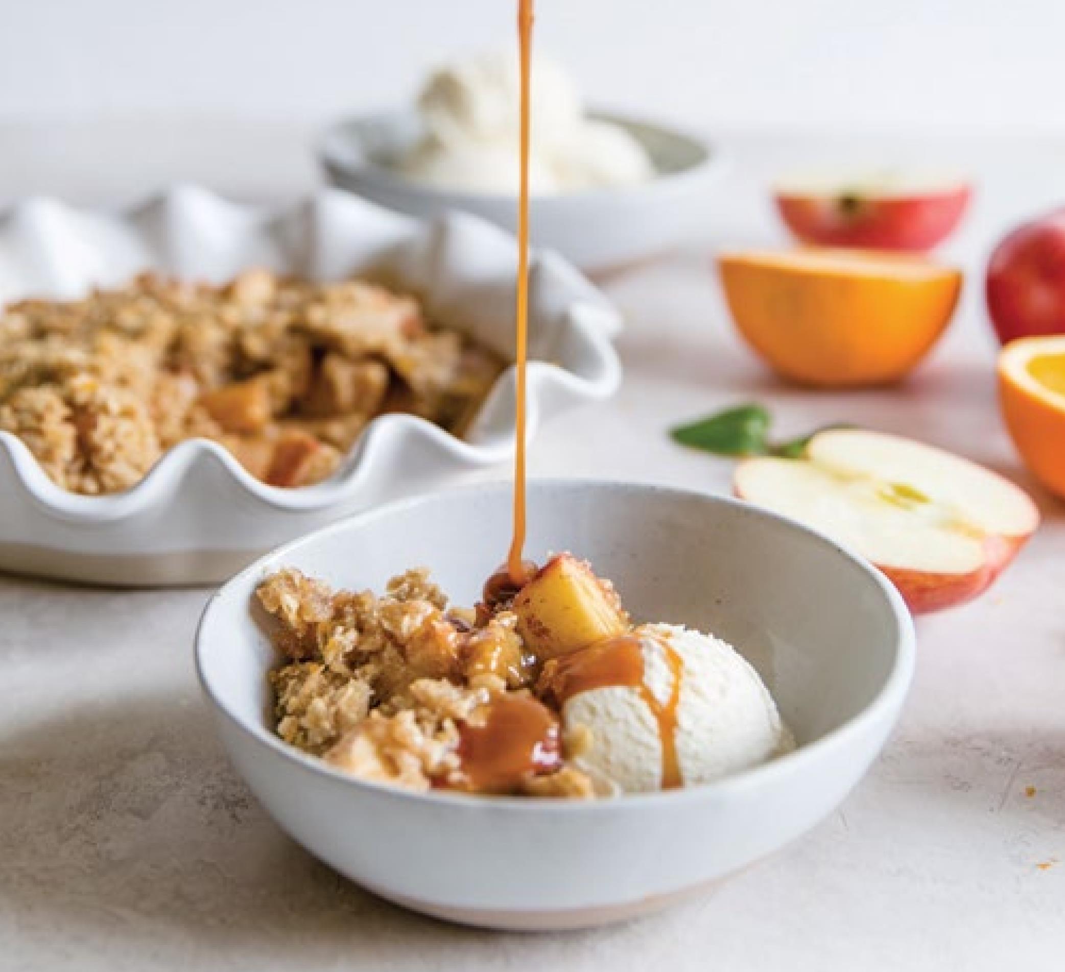 Apple Oat Crumble and Citrus Caramel Topping