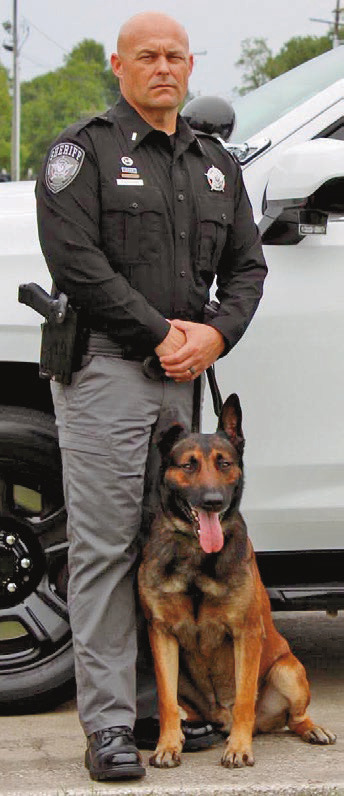 Jeff Davis Parish Sheriff’s Office Lt. Chris LaFleur (left) and K-9 Harry celebrate the four-legged deputy’s retirement from law enforcement. Since 2022, K-9 Harry has been a dependable and loyal member of JDSO, working to keep the community safe. Submitted photo