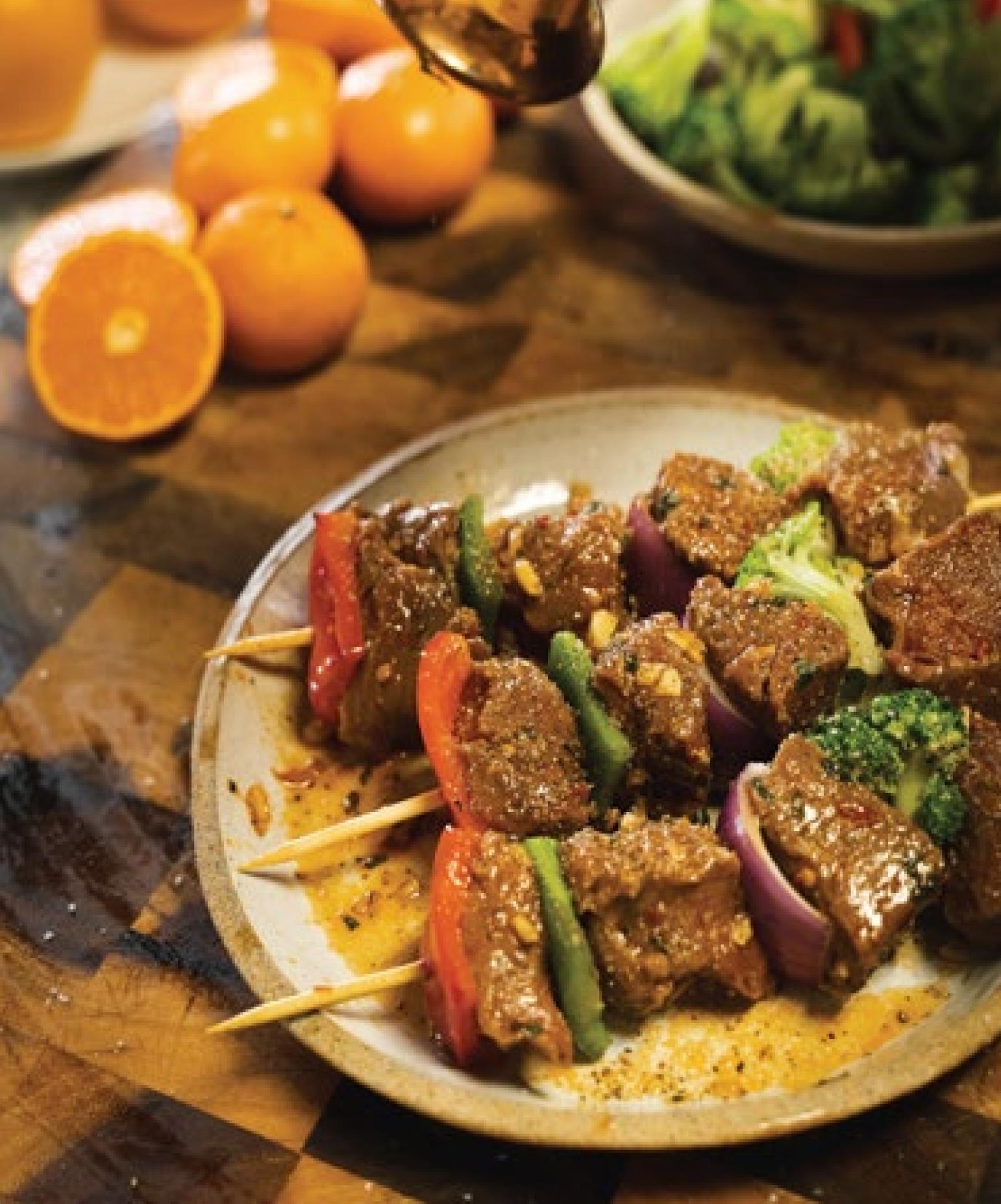 Orange and Harissa Glazed Beef Kebabs