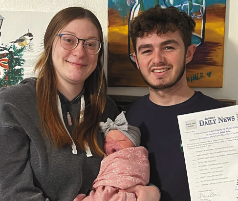 Anna Elizabeth Guidry (left) and Skylar Kyle Edwards (right) welcomed their daughter, Julia Arie Edwards earlier this month. Julia was named Jennings Daily News New Year’s Baby 2024 and the family received prizes that were generously donated from area businesses.