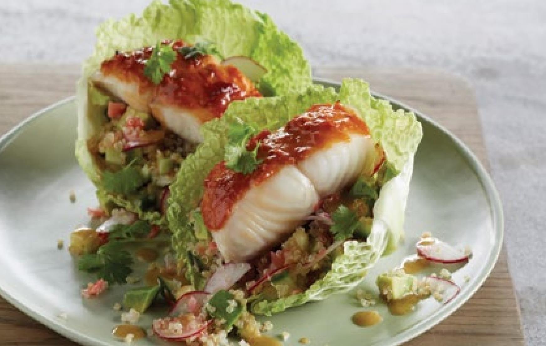 Spicy Alaska Sablefish in Lettuce Cups