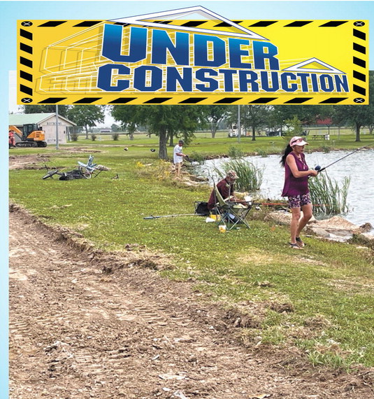 Walking track upgrades kicked off while Ellen Hiles (from right), Kim LaBouve and Abby Herbert enjoy fishing in the pond at I-10 Oil and Gas Park in Jennings. Despite construction, the park remains open to the public.