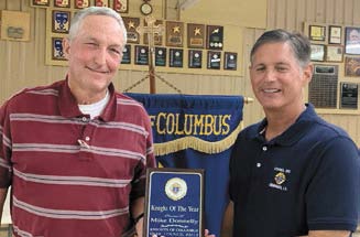 Knights of Columbus Council 2012 recently held its monthly meeting where the group honored several of its members. Mike Donnelly (left) was honored by outgoing Grand Knight Frank Angelle as the KC Council 2012 2023-24 Knight of the Year.