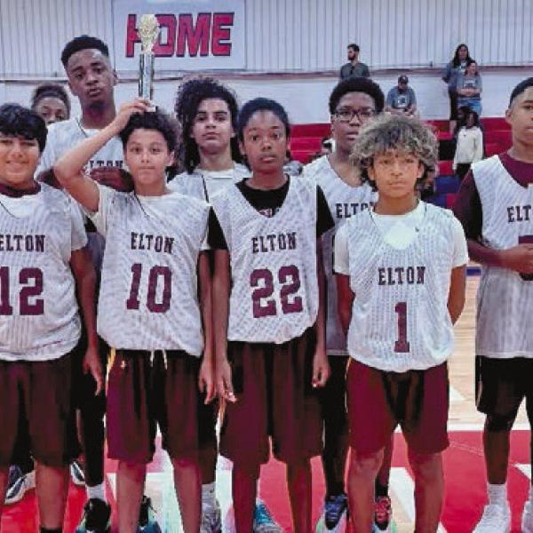 The Elton Junior High boys’ basketball team placed second in the recent district tournament. School officials praised the team’s hard work and determination. Submitted photo