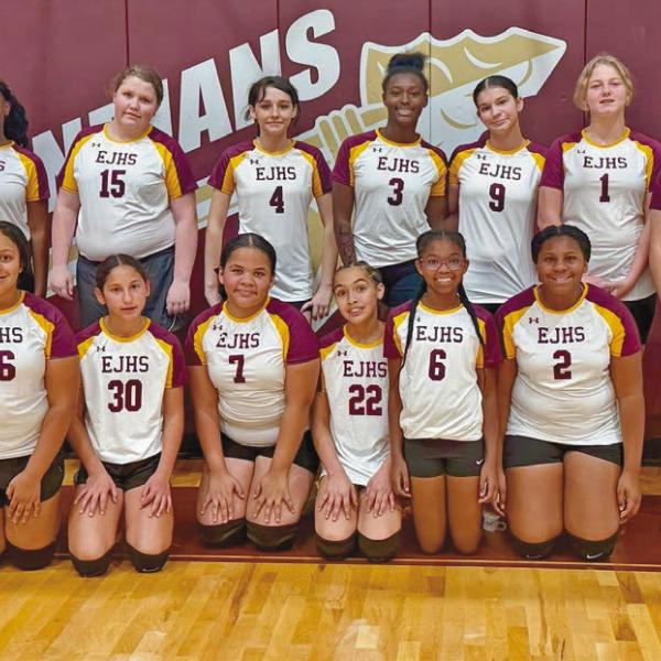 The Elton Junior High girls’ volleyball team started its season facing off against St. Edmund Catholic. The Lady Indians won two matches in their scrimmage against the St. Ed Lady Blue Jays. Submitted photo