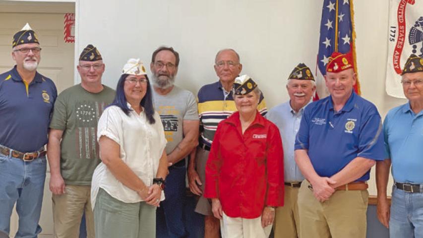 The James O. Hall American Legion Post 19 officer installment recently took place. Shown commemorating the occasion are Alt. Adjutant Michael Sanchez, Sgt-At-Arms Doug Creger, Vice Commander Jesecca Creger, Color Guard Larry Guidry and Bill Caraway, Commander Rebecca Doucet, Finance Officer Jimmy Richert, Alt. National Executive Committeeman Allen Dunn, who officiated the installation, and Chaplain Carl Benoit. Daily News photos by D'Arcy Knight